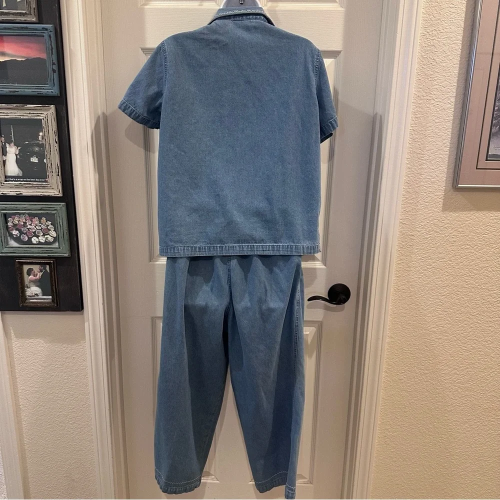 Ms. Lee Vintage Floral Embroidered Denim Set with Red Gingham Top Medium - Picture 9 of 13